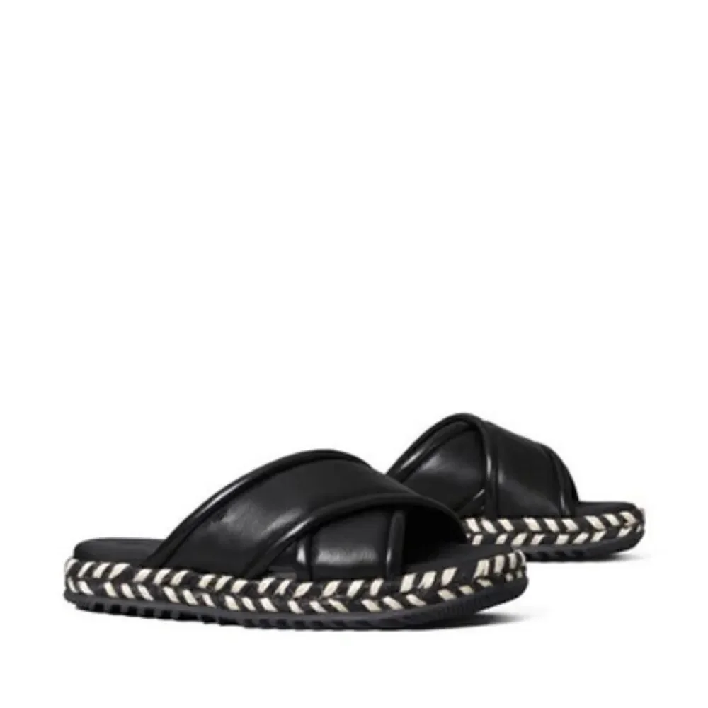 Tory Burch Leather CRISSCROSS ESPADRILLE SLIDE